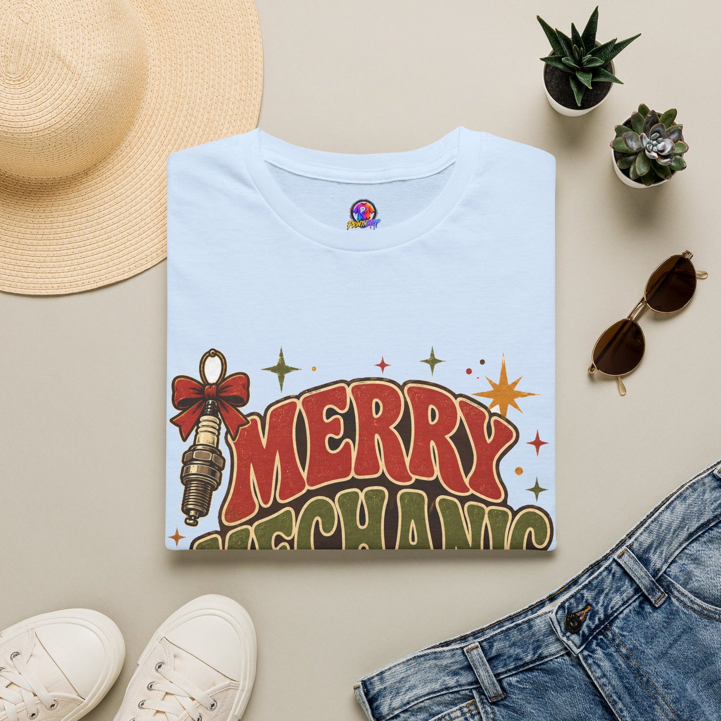 Merry Mechanic Mood T‑Shirt — Retro Holiday Auto Technician Gift