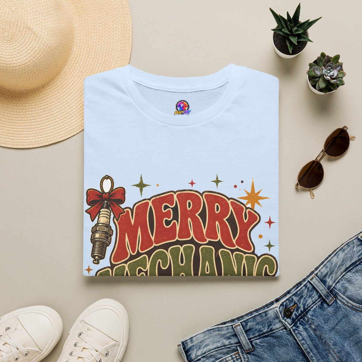 Merry Mechanic Mood T‑Shirt — Retro Holiday Auto Technician Gift