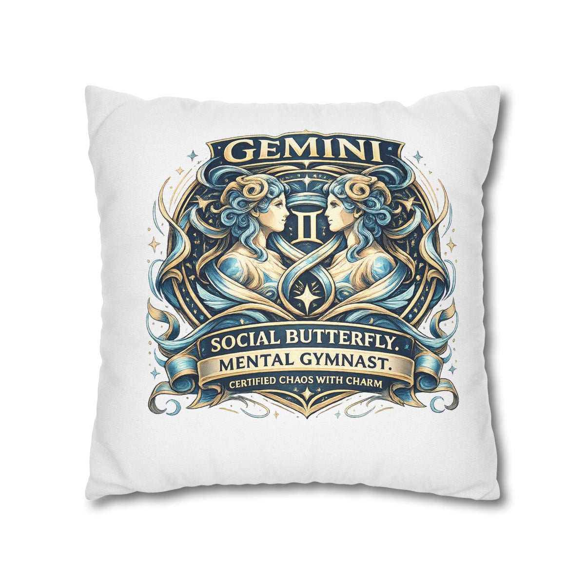 Gemini Zodiac Pillowcase — "Social Butterfly, Mental Gymnast" Decorative Throw Pillow