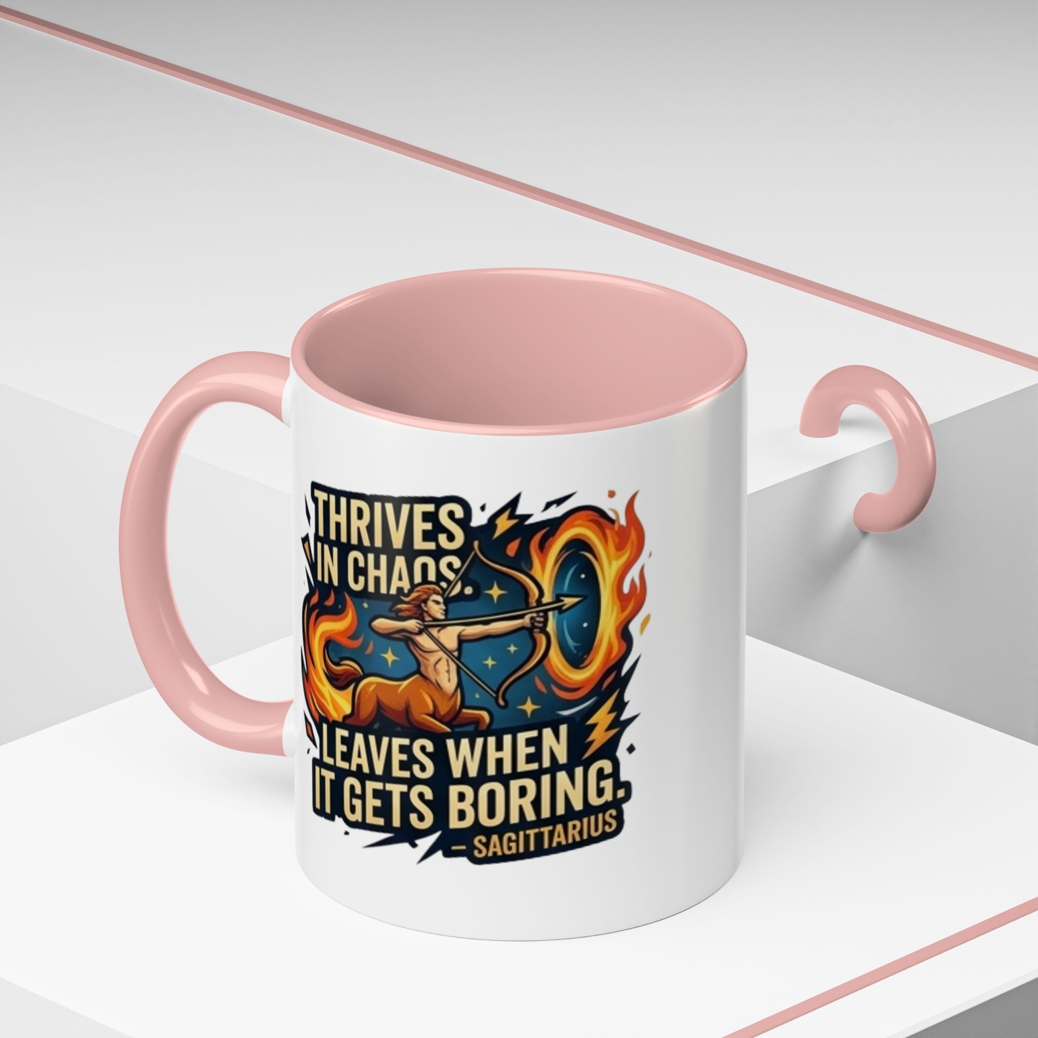 Sagittarius Coffee Mug – "Thrives in Chaos, Leaves When It Gets Boring" Accent Mug