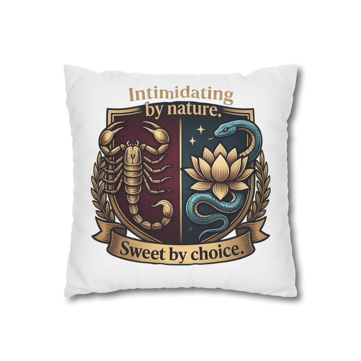 Scorpio Square Pillowcase: "Intimidating by Nature, Sweet by Choice" Scorpio Scorpion & Snake Floral Crest