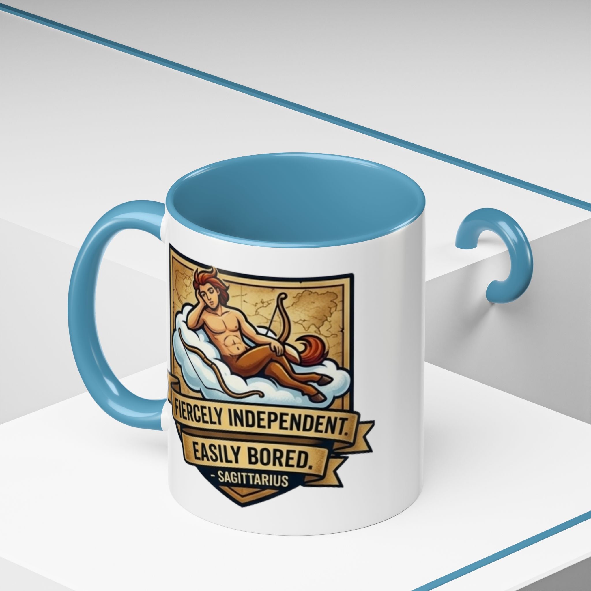 Sagittarius Coffee Mug — "Fiercely Independent, Easily Bored" Zodiac Accent Mug (11/15 oz)