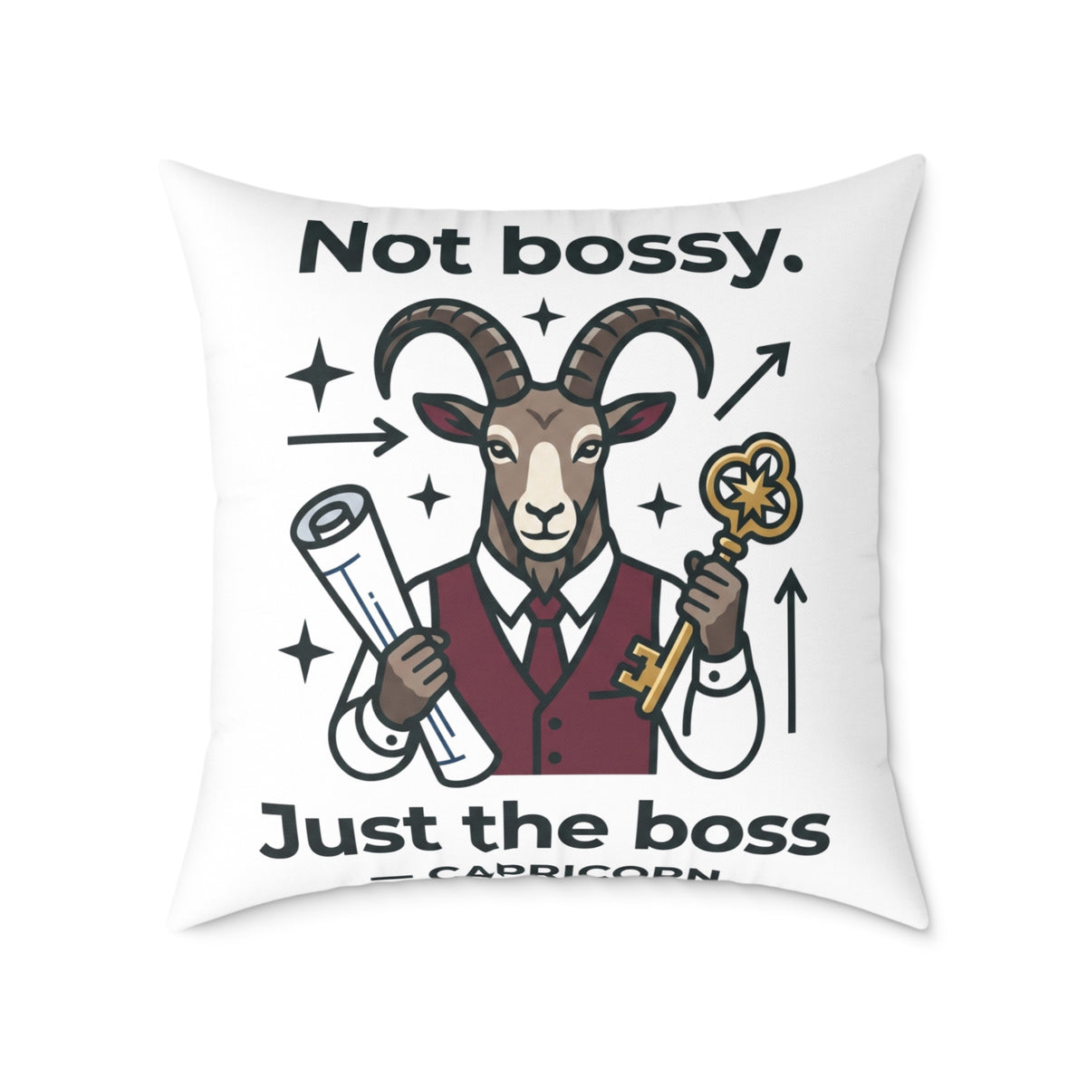 Capricorn Square Throw Pillow — “Not Bossy. Just the Boss” Goat Illustration