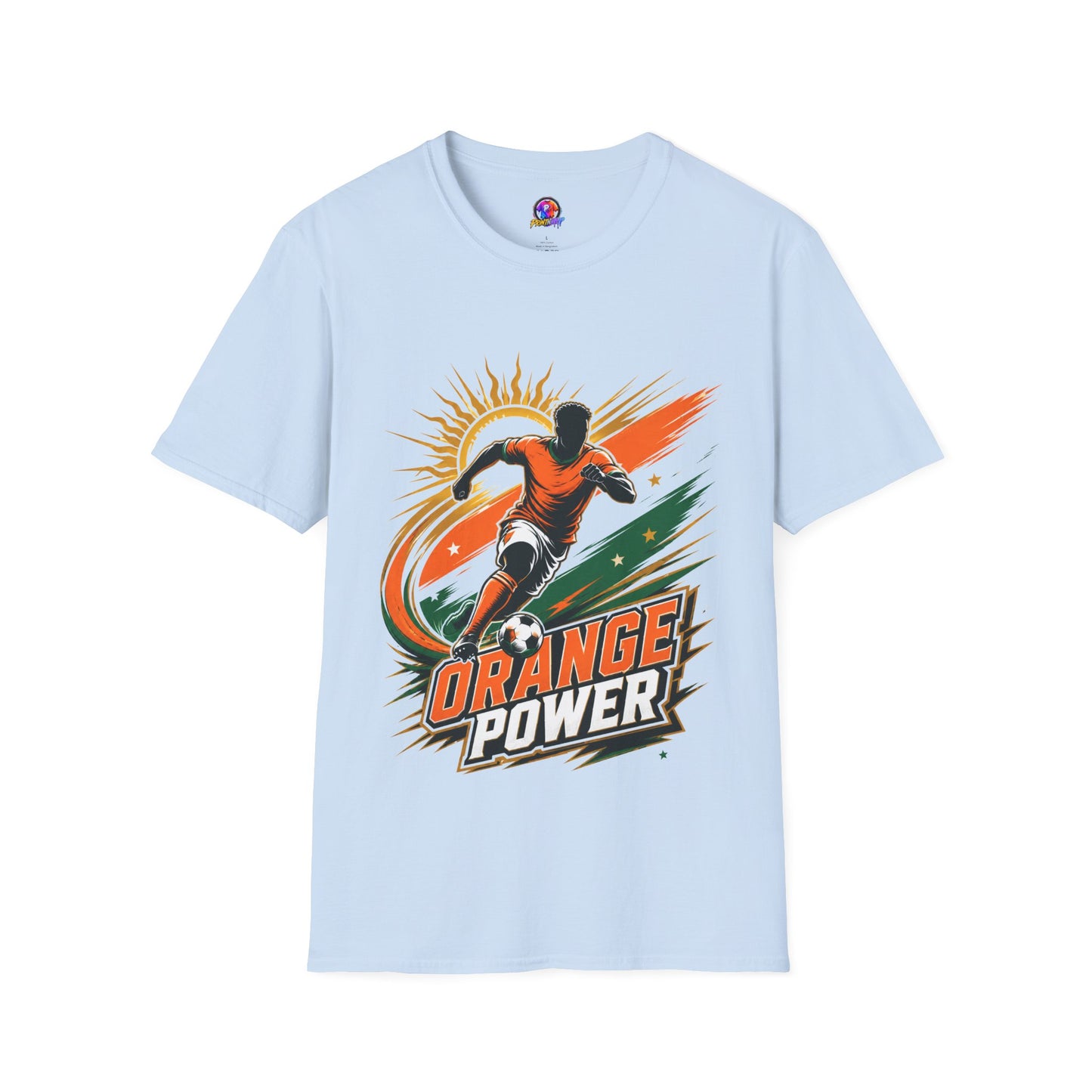 Côte d'Ivoire Orange Power Soccer T-Shirt — Dynamic Player Graphic Tee