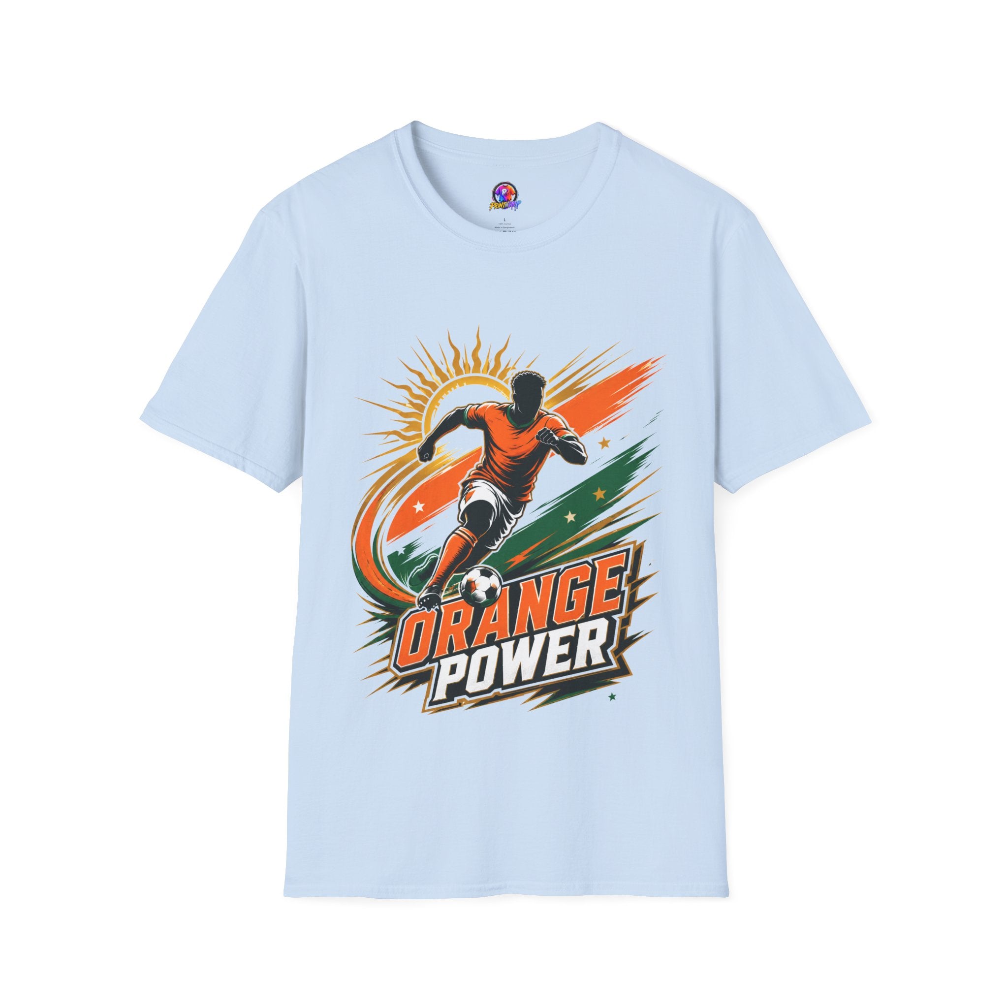 Côte d'Ivoire Orange Power Soccer T-Shirt — Dynamic Player Graphic Tee