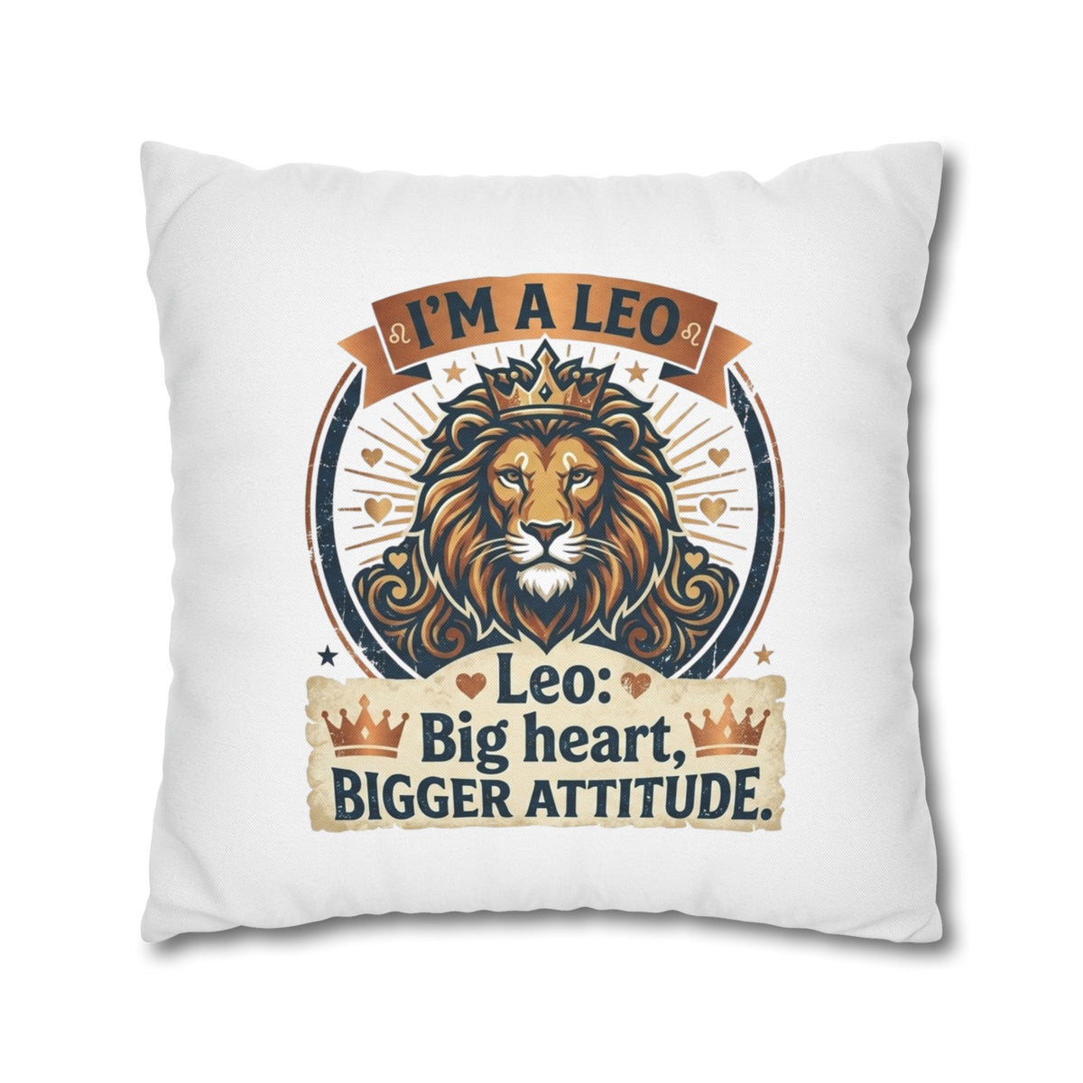 Leo Zodiac Big Heart Big Attitude Spun Polyester Square Pillowcase