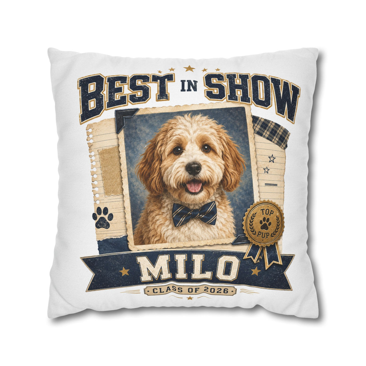 Best in Show Personalized Dog Pillowcase — 'Milo' Pet Portrait Throw Pillowcase Milo Bailey Dog Dad Mom