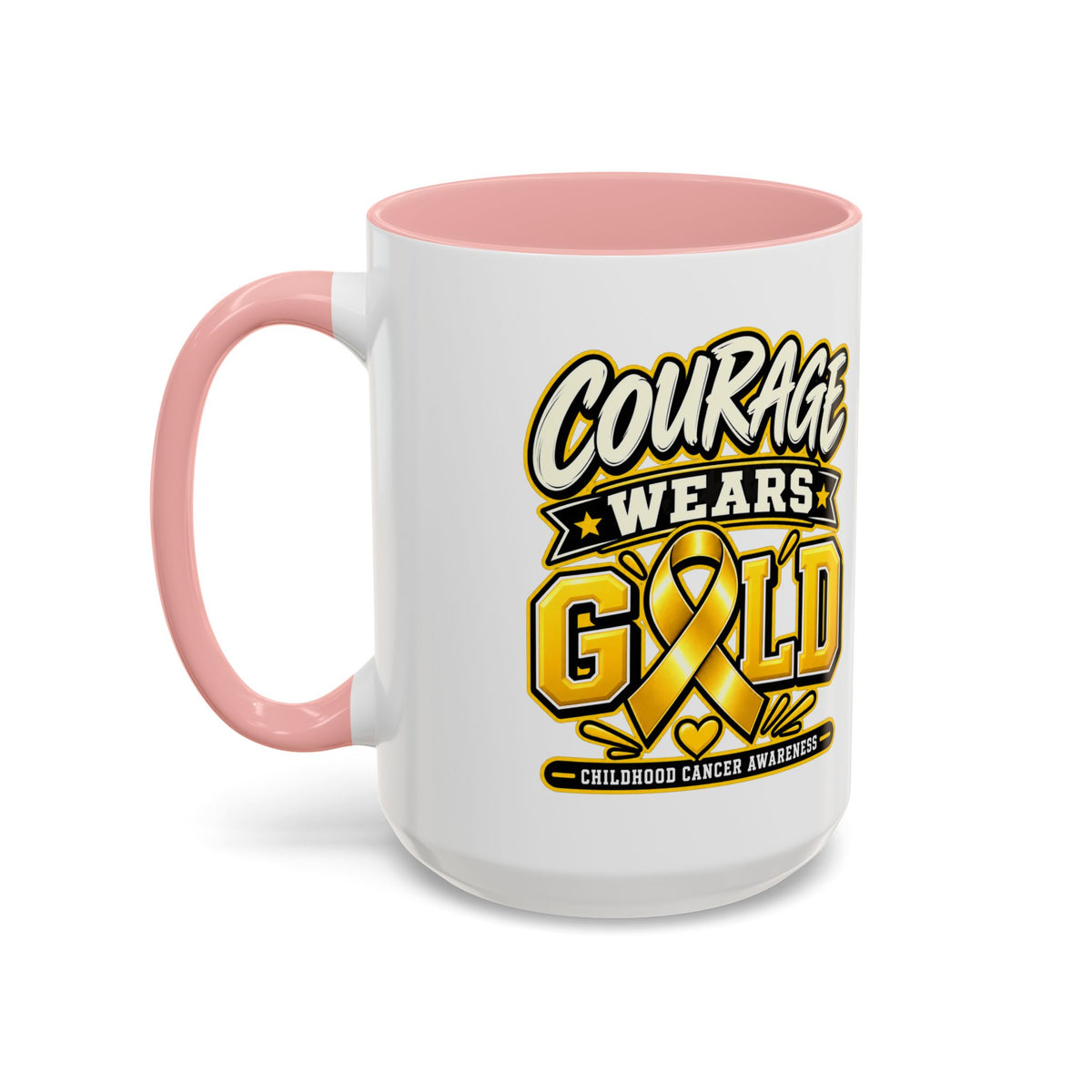 Courage Wears Gold Coffee Mug — Childhood Cancer Awareness Tea Cup