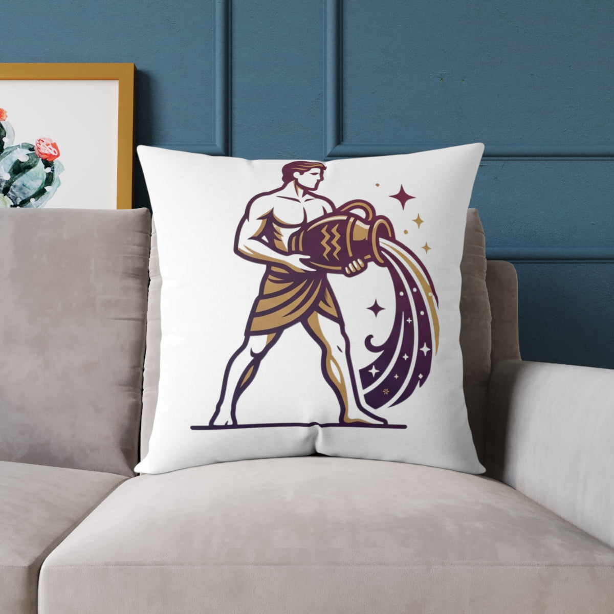 Aquarius Zodiac Pillow — Water Bearer Horoscope Accent Cushion