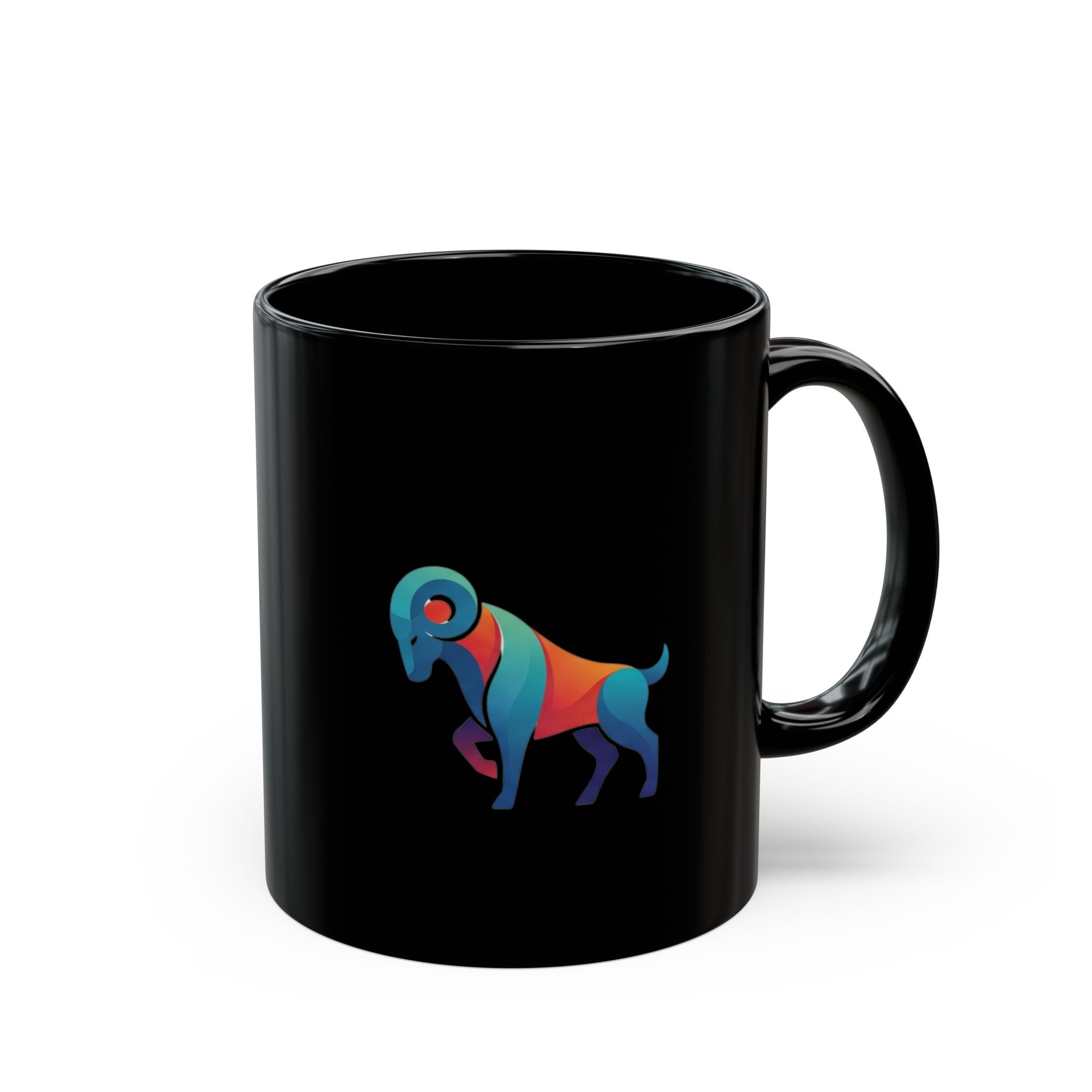 Colorful Goat Black Mug — Vibrant Geometric Mountain Goat Coffee Cup