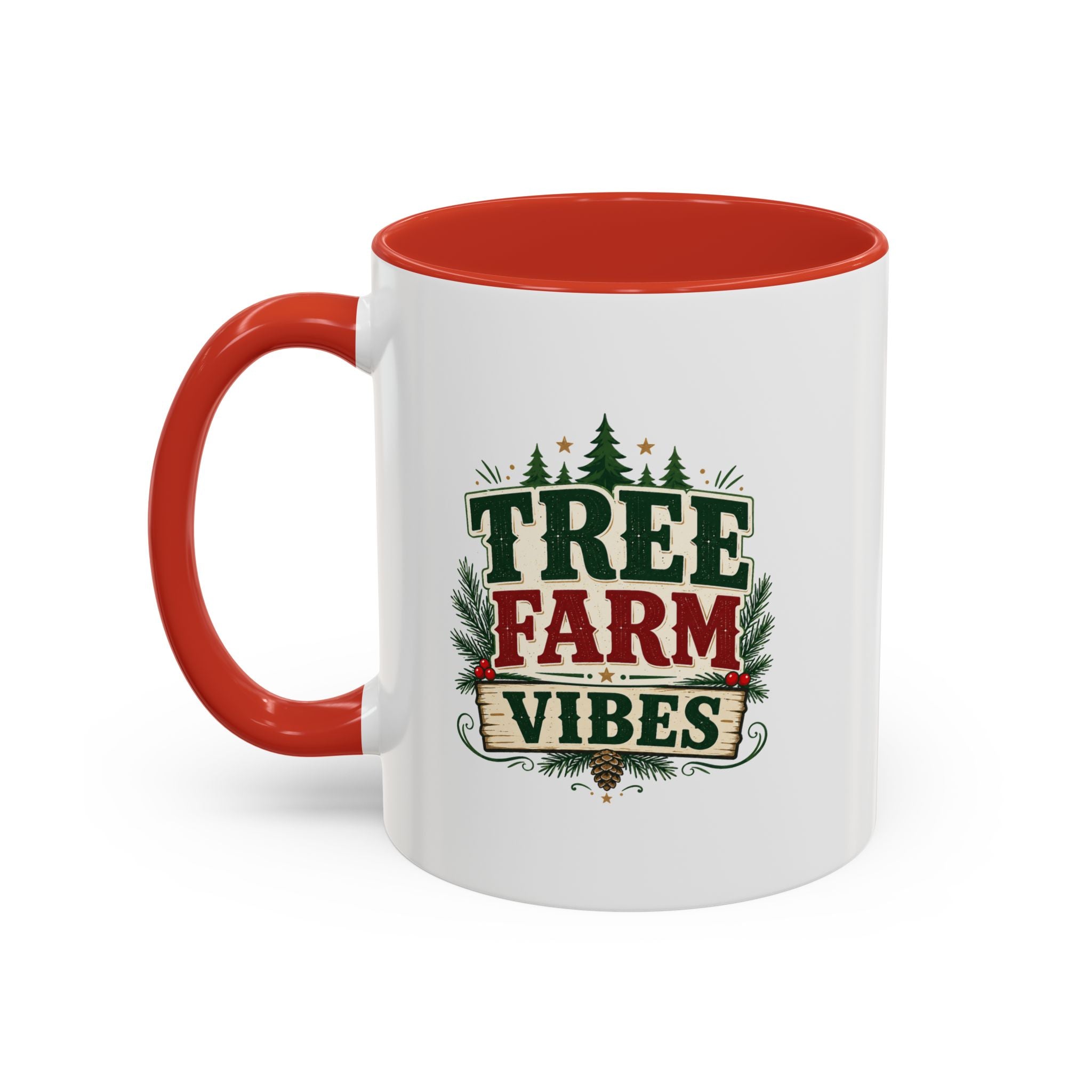 Tree Farm Vibes Accent Coffee Mug — Rustic Christmas Holiday Coffee Cup