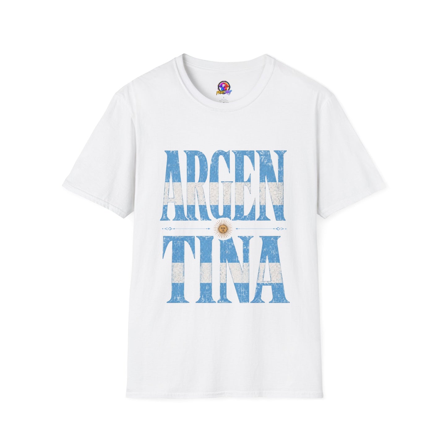 Argentina Flag Graphic T‑Shirt — Vintage Blue Distressed Typography