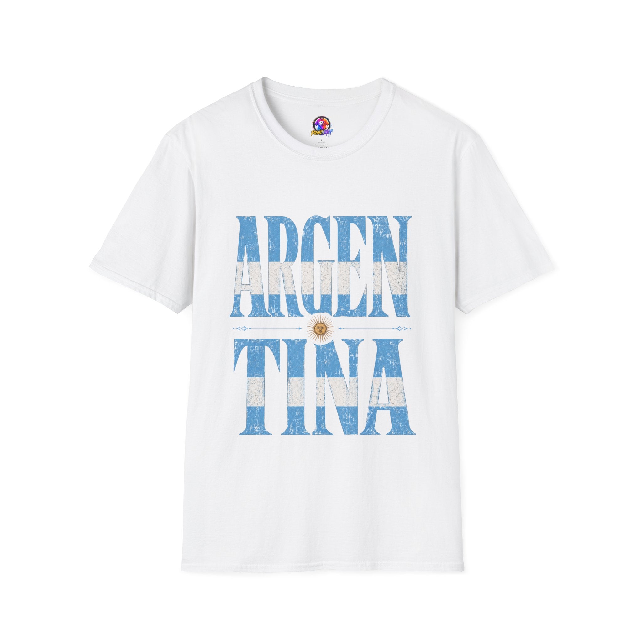 Argentina Flag Graphic T‑Shirt — Vintage Blue Distressed Typography