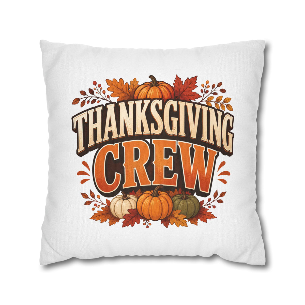 Thanksgiving Crew Decorative Pillow Cover — Fall Pumpkin Accent Pillowcase