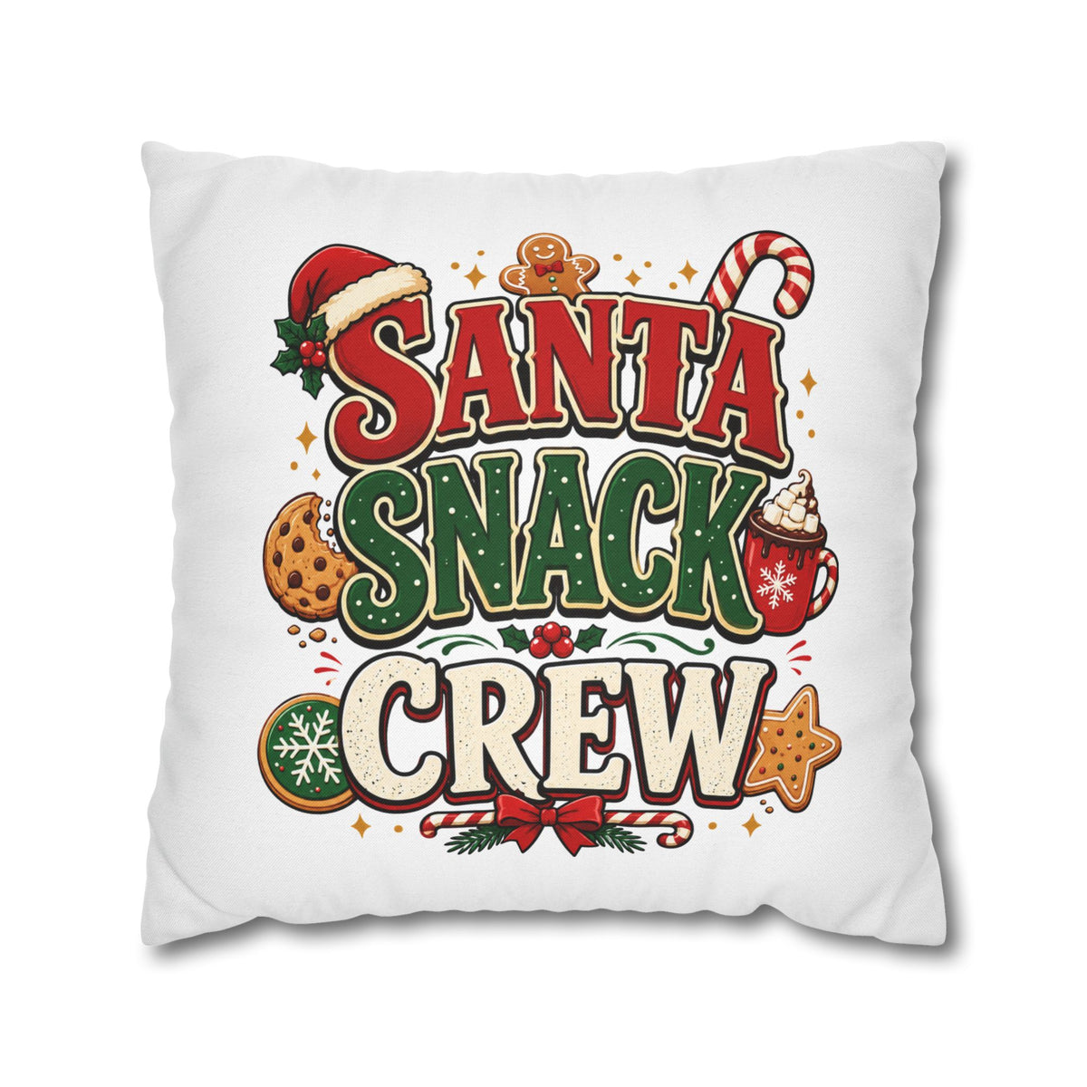 Christmas Santa Snack Crew Pillowcase — Christmas Holiday Decorative Throw Pillow Cover