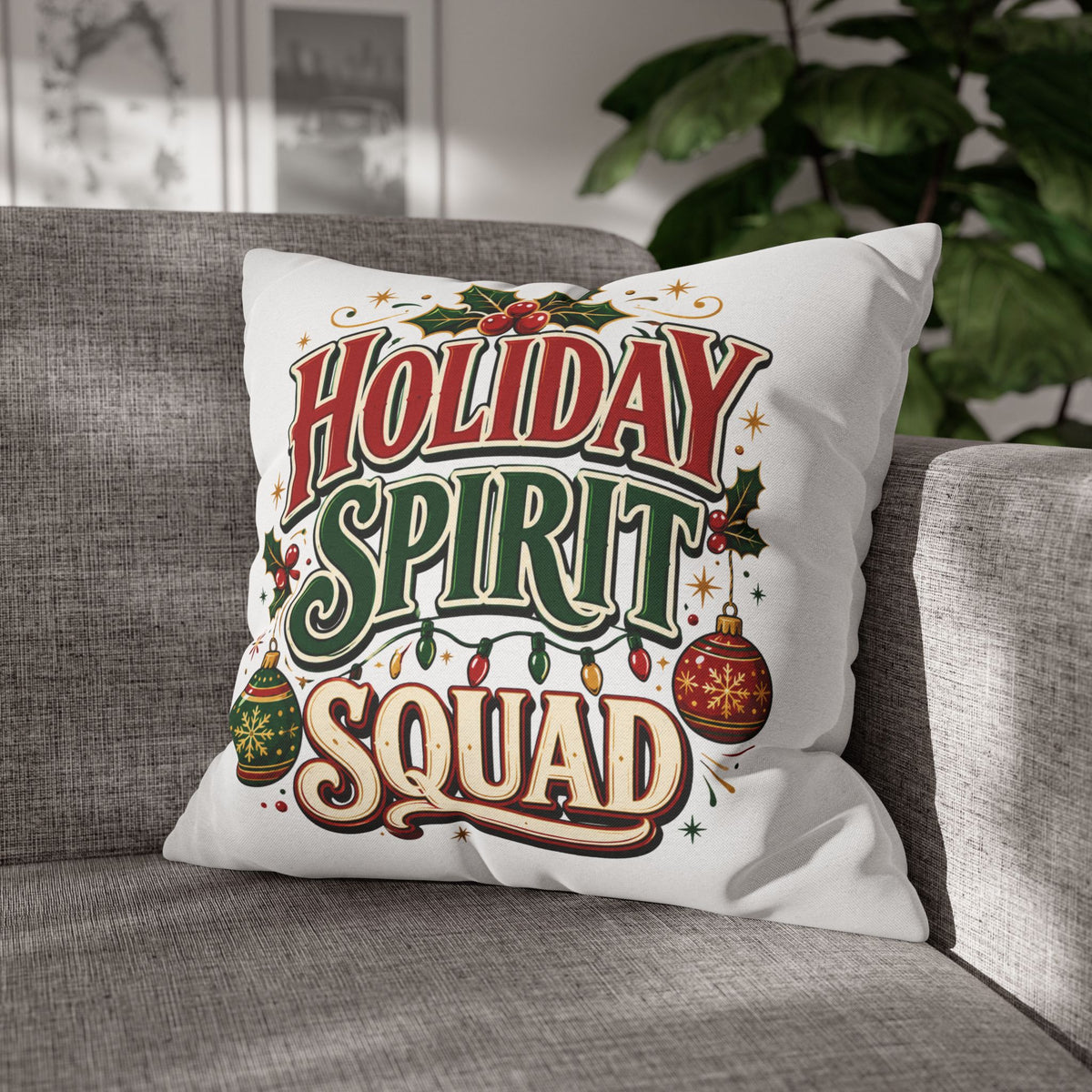 Christmas Holiday Spirit Squad Pillowcase - Festive Christmas Decorative Throw Pillow Cover