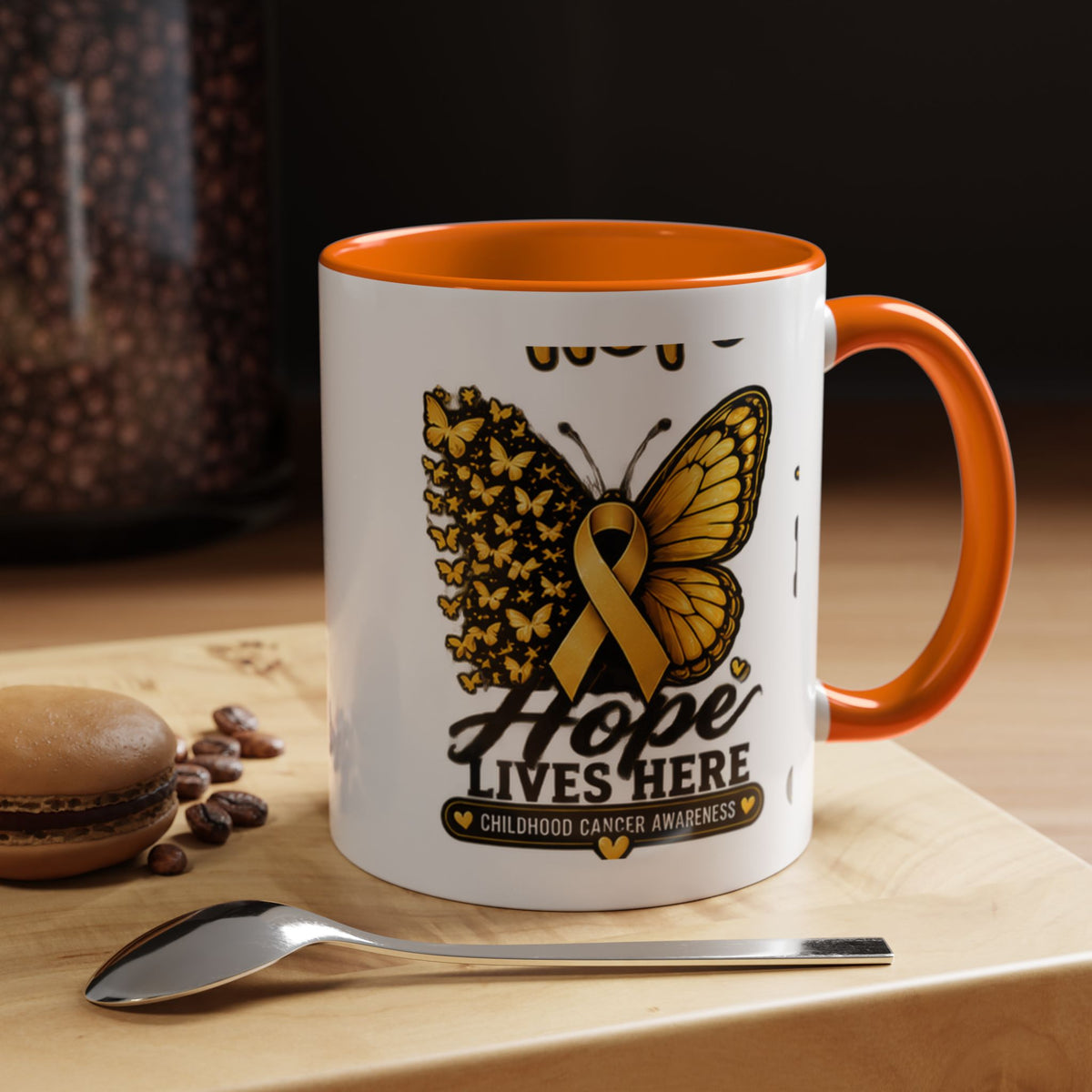 Children’s Cancer Awareness Accent Coffee Mug — "Hope Lives Here" (11/15oz)
