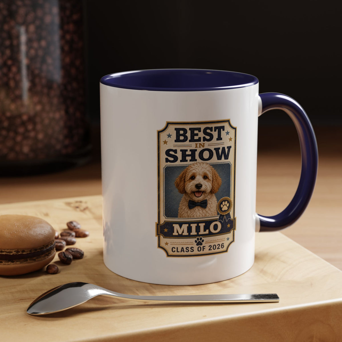 Milo Bailey Dog Dad Mom Best in Show Personalized Dog Photo Coffee Mug — Custom Pet Name (e.g., Milo) — Class of 2026 Accent Mug