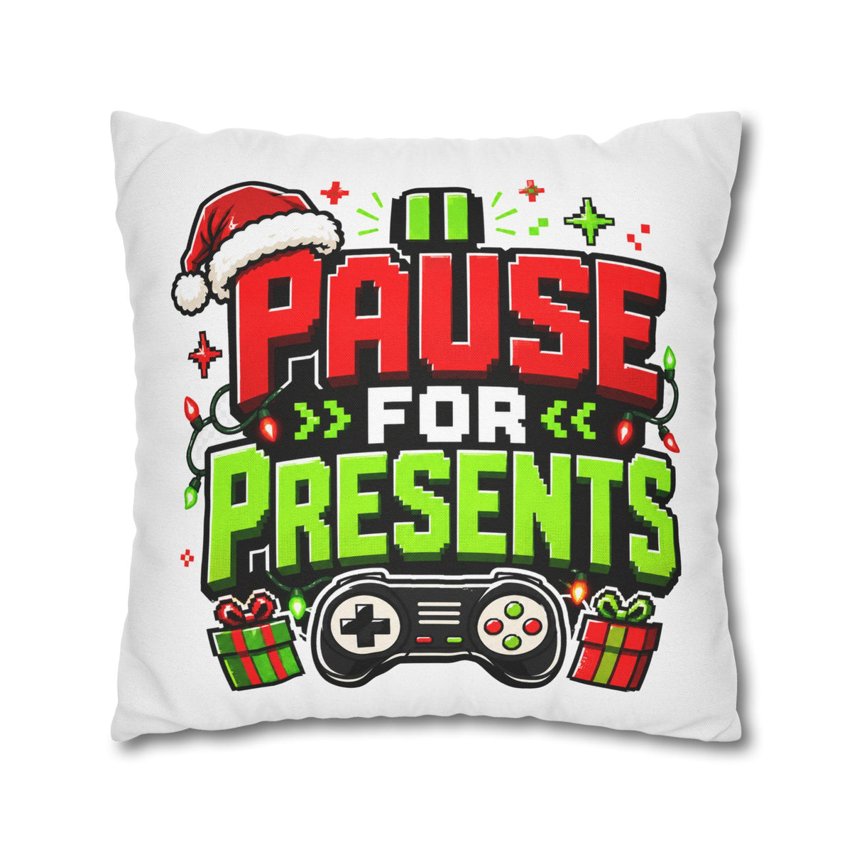 Pause for Presents Gaming Christmas Pillowcase Modern Day Christmas