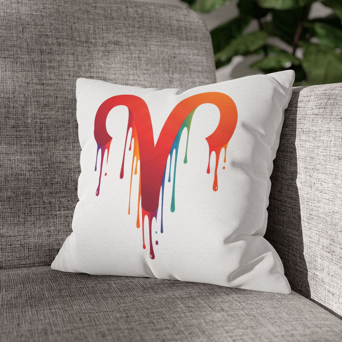 Aries Rainbow Drip Heart Pillowcase — Colorful Melting Heart Decorative Pillow