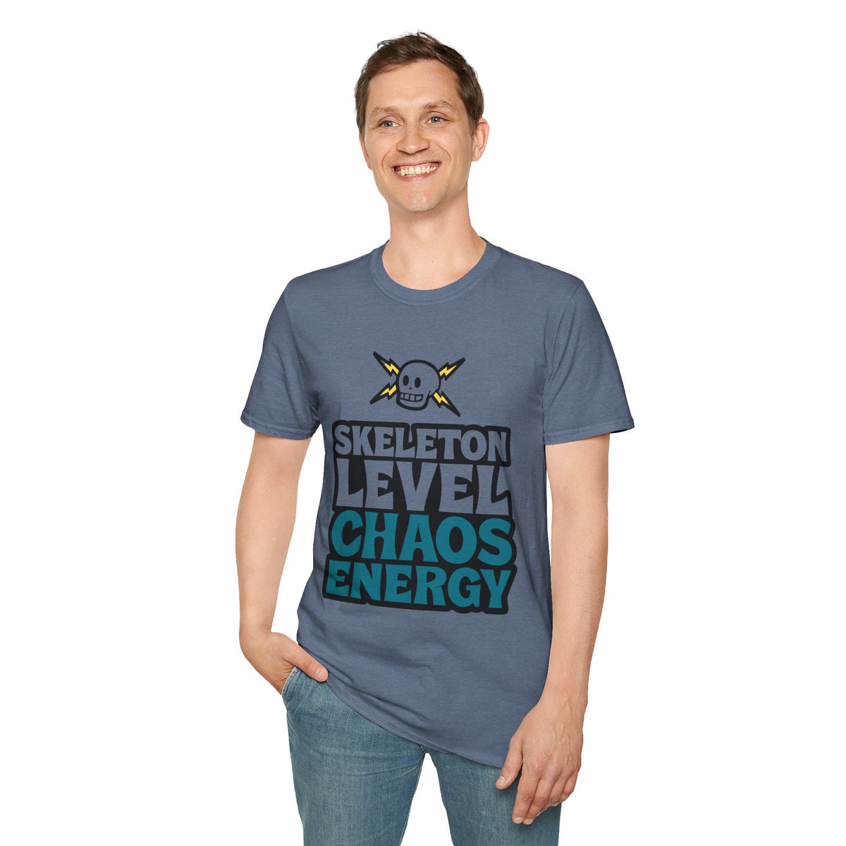 Skeleton Level Chaos Energy Teal Lightning Bolt T-Shirt - Edgy Alt Streetwear Graphic Tee - Trending Now - September 2026