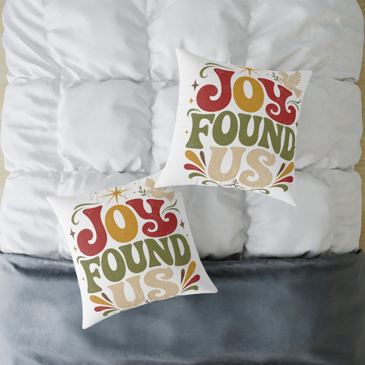 Christmas Joy Found Us Holiday Throw Pillow — Retro Christmas Decorative Cushion
