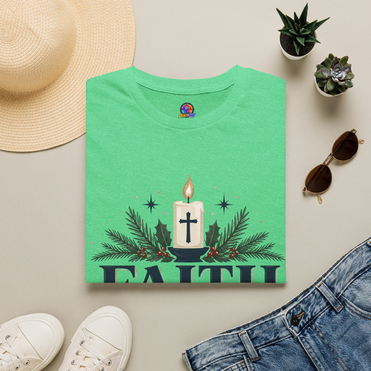 Christmas Faith T-Shirt — "Faith, Family, Christmas" Religious Holiday Tee