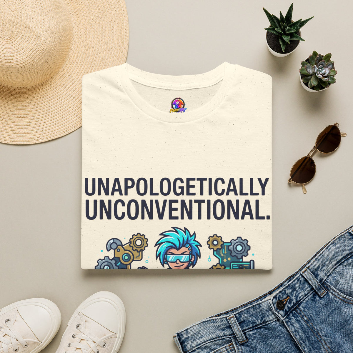 Unapologetically Unconventional T-Shirt — Quirky Steampunk Inventor Graphic Tee