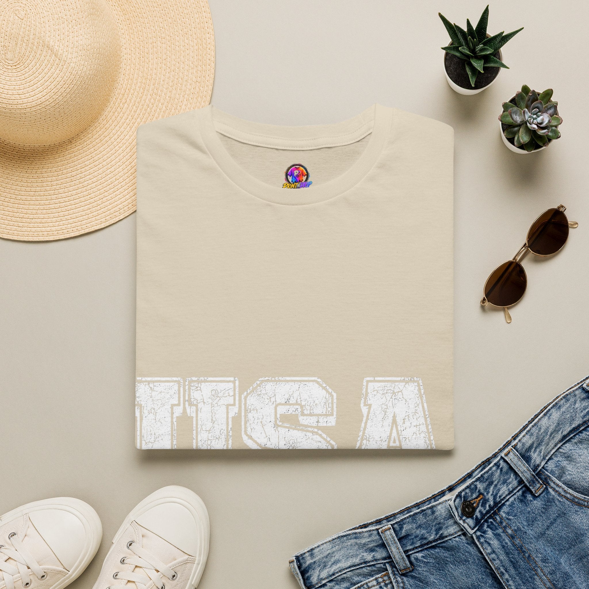 USA Vintage Block T-Shirt — Patriotic Americana Graphic Tee