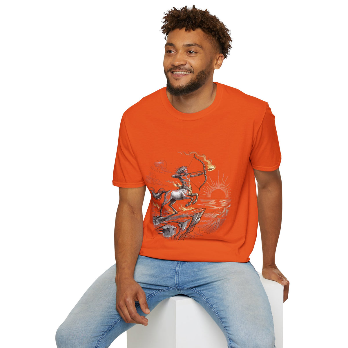 Sagittarius Centaur Archer T-Shirt — Mythical Archer Graphic Tee (Flaming Bow)