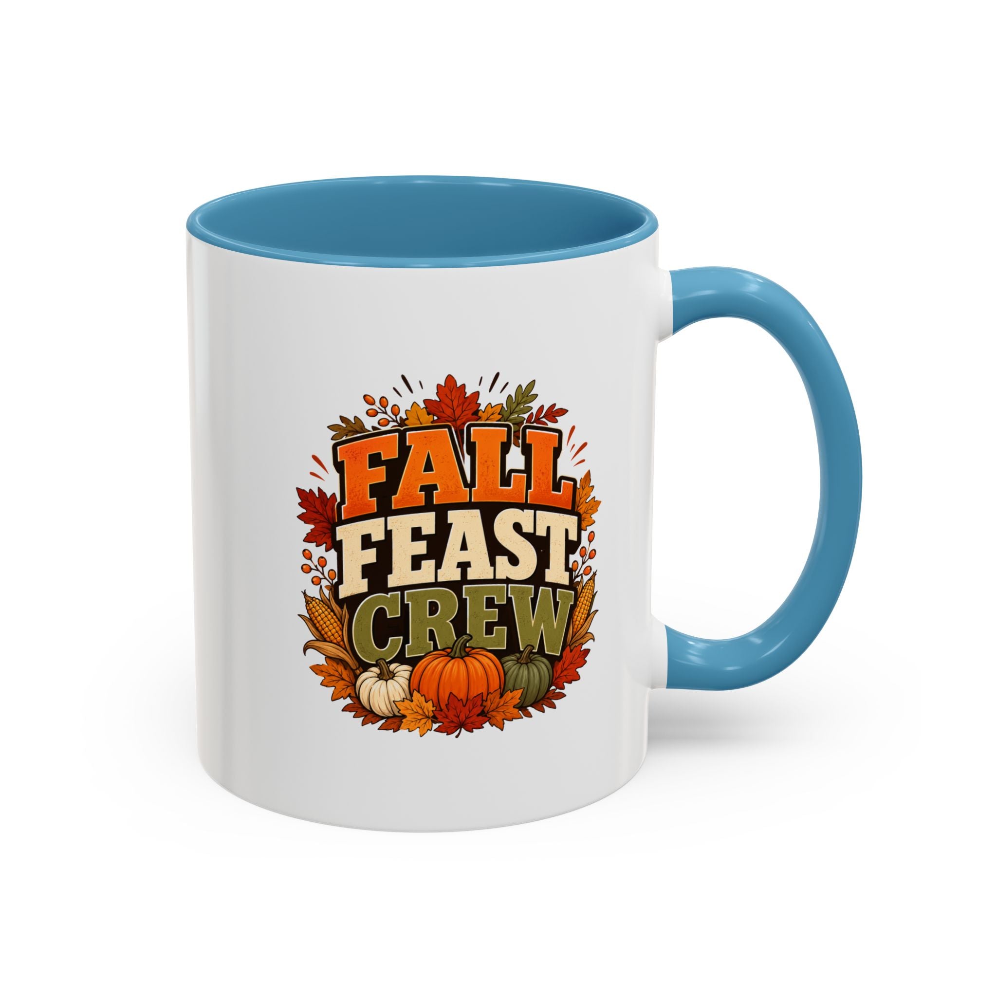 Thanksgiving Mug Fall Feast Crew Coffee Mug — Autumn Pumpkin & Leaves Accent Mug