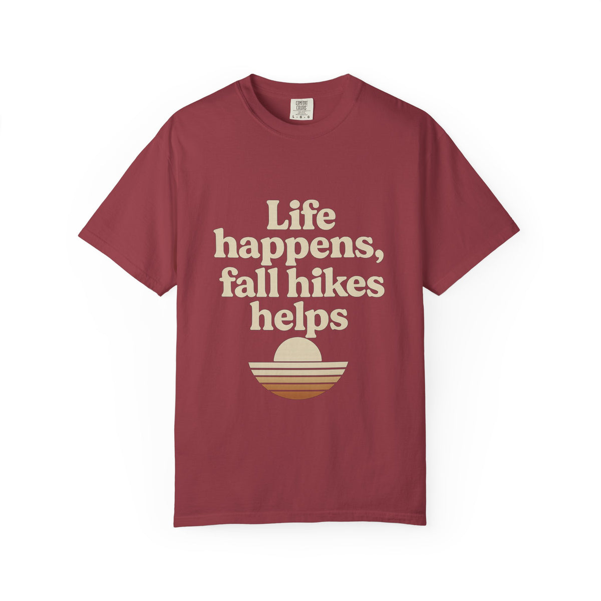Fall Hikes T‑Shirt — "Life Happens, Fall Hikes Helps" Retro Sunset Tee - Trending Now - October 2026