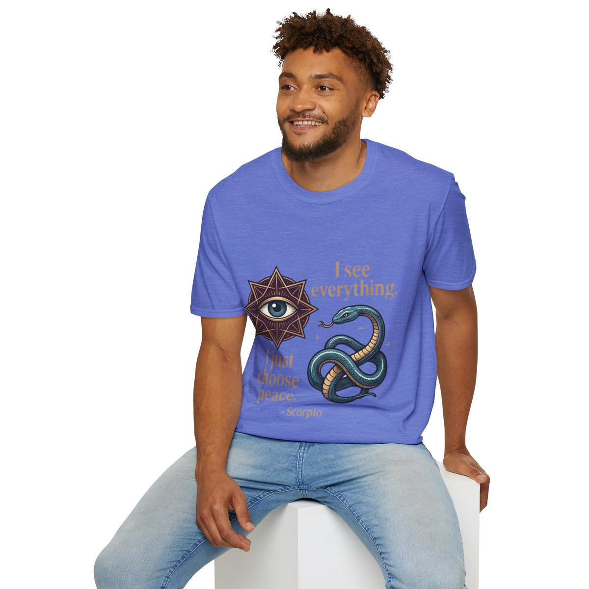 Scorpio “I See Everything” Zodiac T‑Shirt — Astrological Snake & All‑Seeing Eye Design