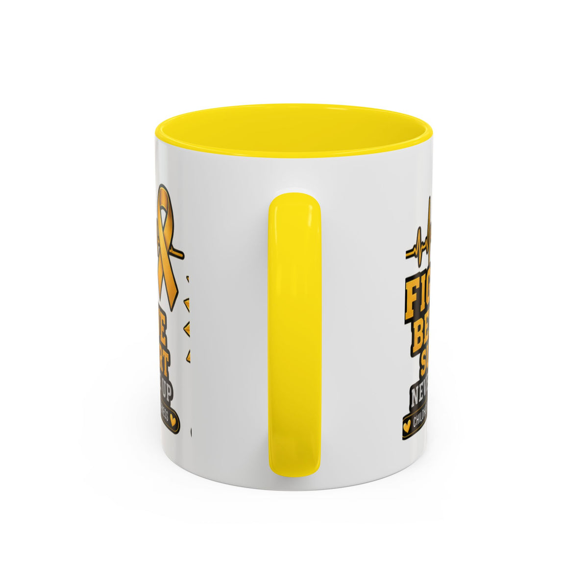 Childhood Cancer Awareness Accent Coffee Mug — "Fight Believe Support" 11/15oz