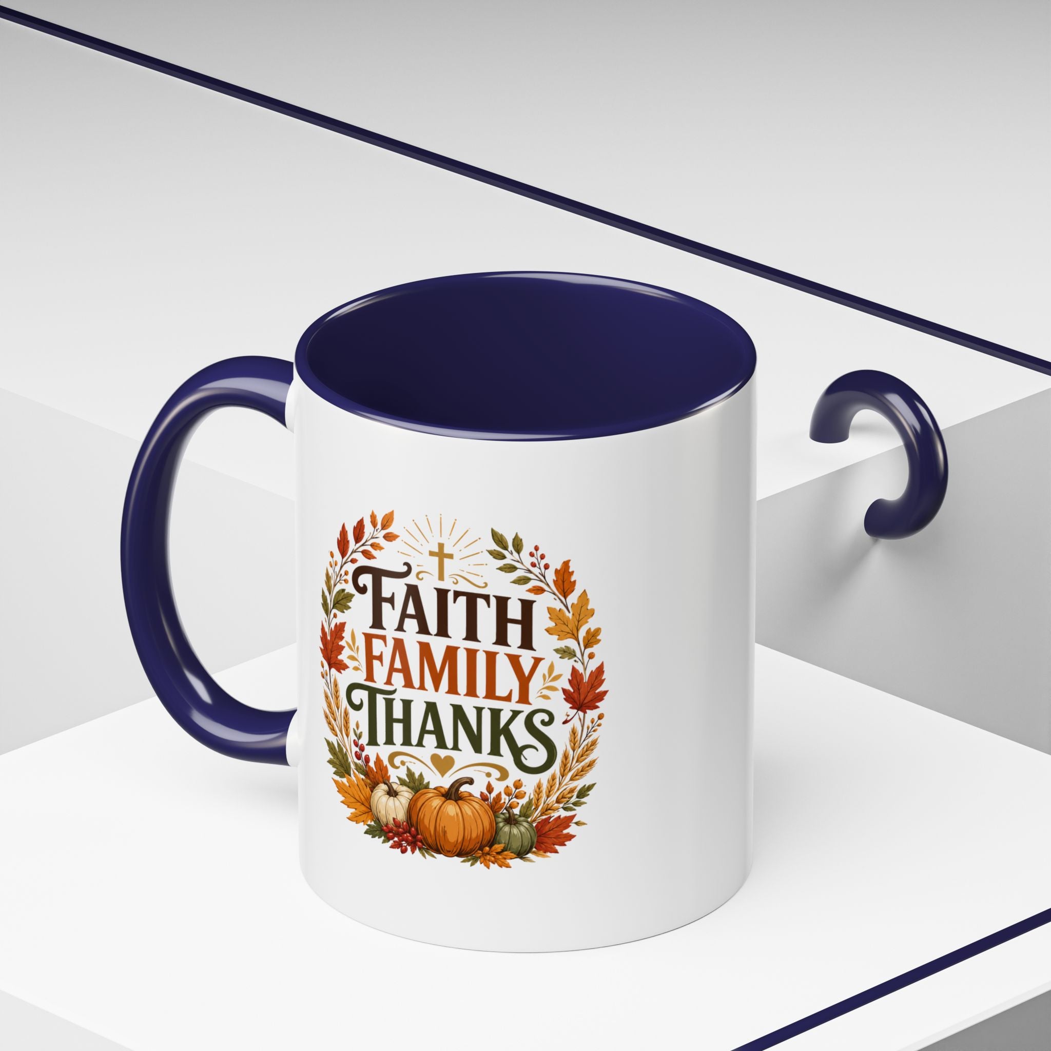 Thanksgiving Mug Faith Family Thanks Accent Coffee Mug — Thanksgiving Pumpkin Fall Leaves
