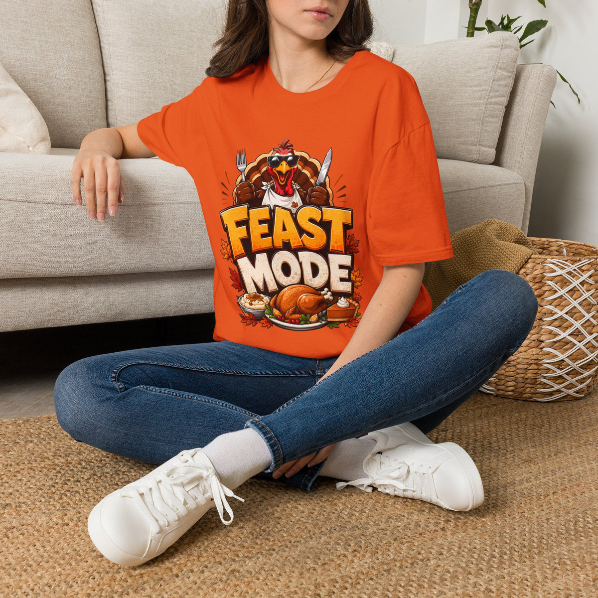 Thanksgiving T-Shirt Feast Mode T-Shirt — Funny Thanksgiving Turkey Graphic Tee