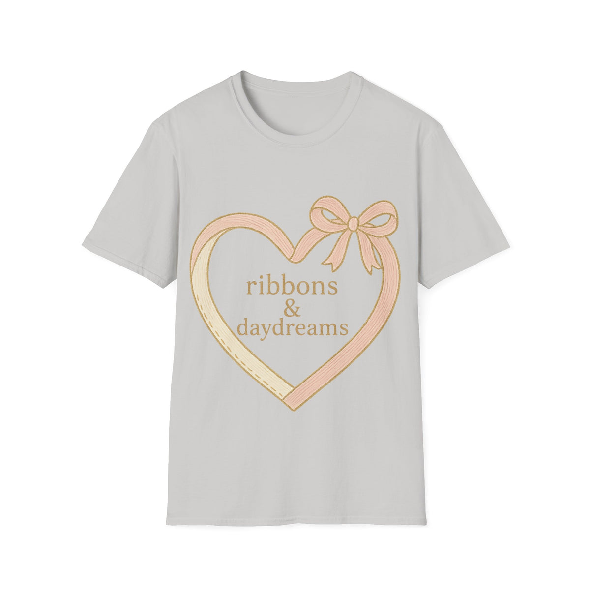 "Chain of Hearts" Gold Charm Ribbon Tee - Cute Coquette Heart Line Aesthetic White T-Shirt - Trending Now - September 2026