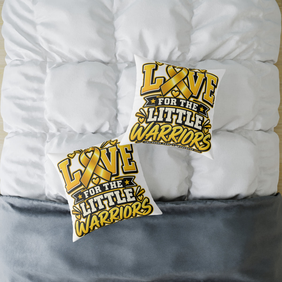 Childhood Cancer Square Pillow - "Love for the Little Warriors" Yellow Ribbon Kids Cancer Awareness Throw Pillow