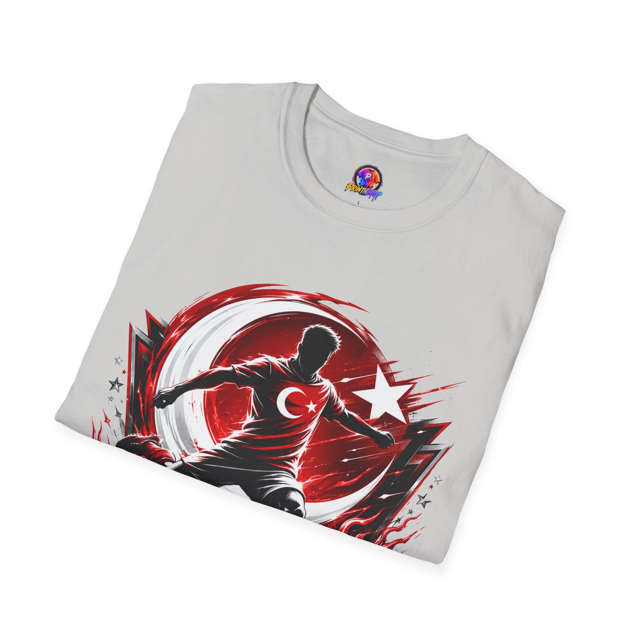 Turkey Crimson Flame Soccer T-Shirt — Turkish Crescent & Star Football Fan Tee