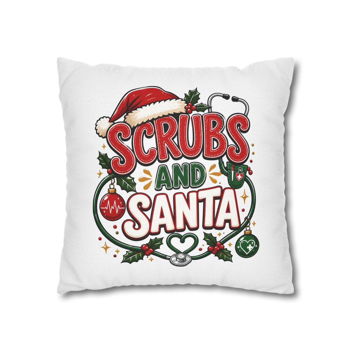 Christmas Medical Pillowcase — “Scrubs and Santa” Holiday Nurse Pillow