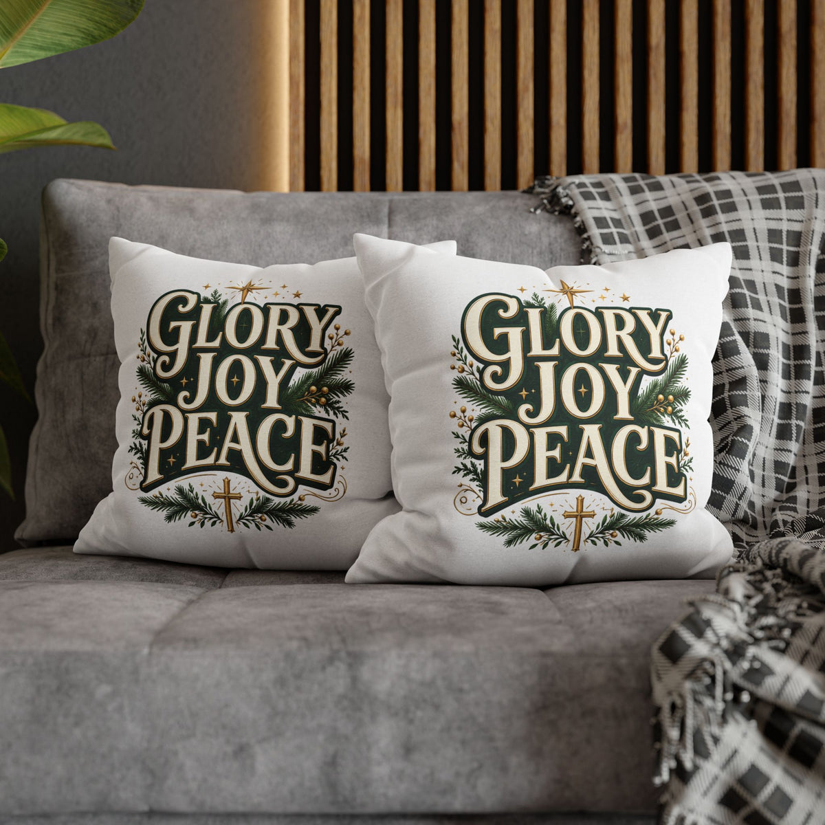 Christmas Pillowcase — "Glory Joy Peace" Decorative Holiday Throw Pillow Cover