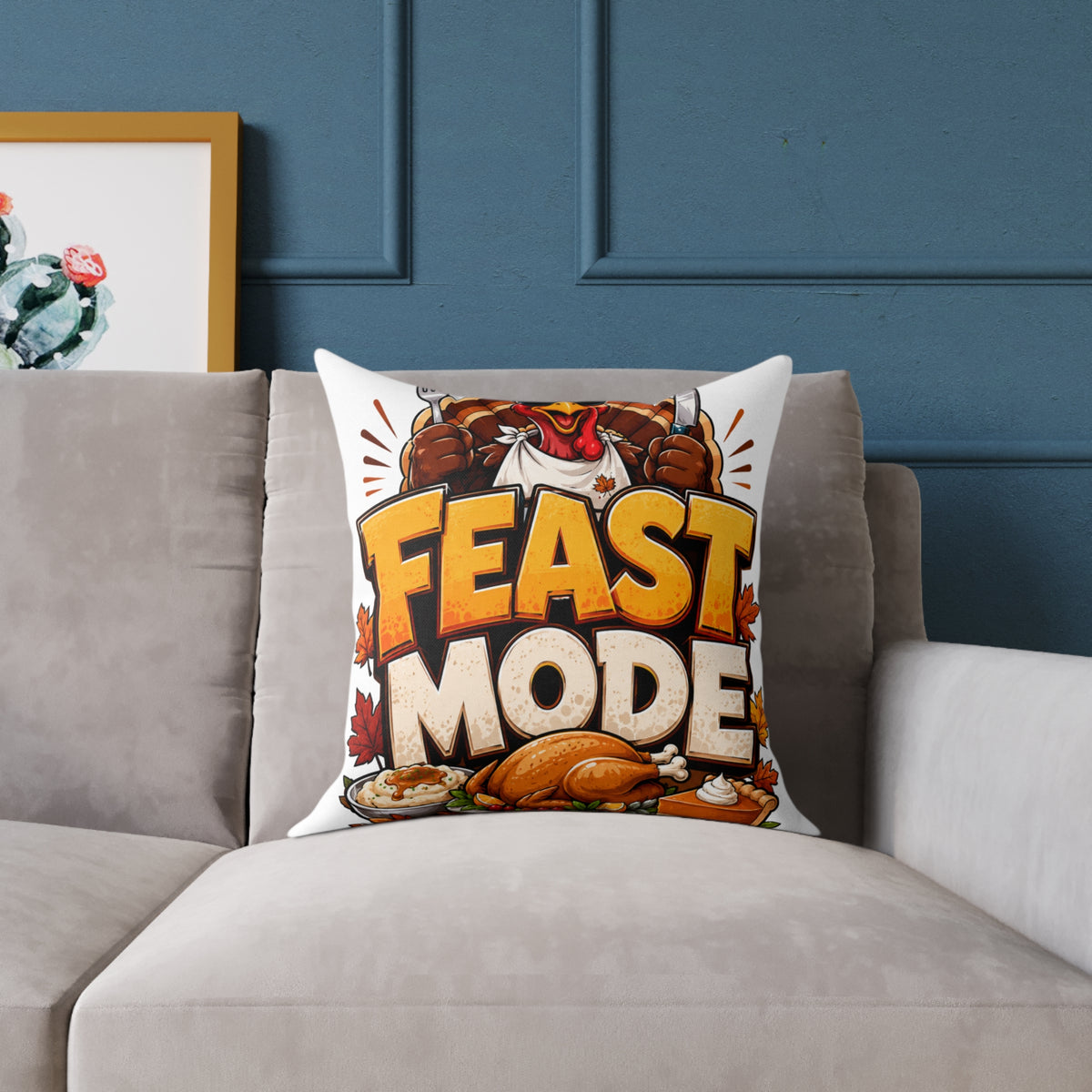 Thanksgiving Feast Mode Throw Pillow — Thanksgiving Turkey Holiday Decor