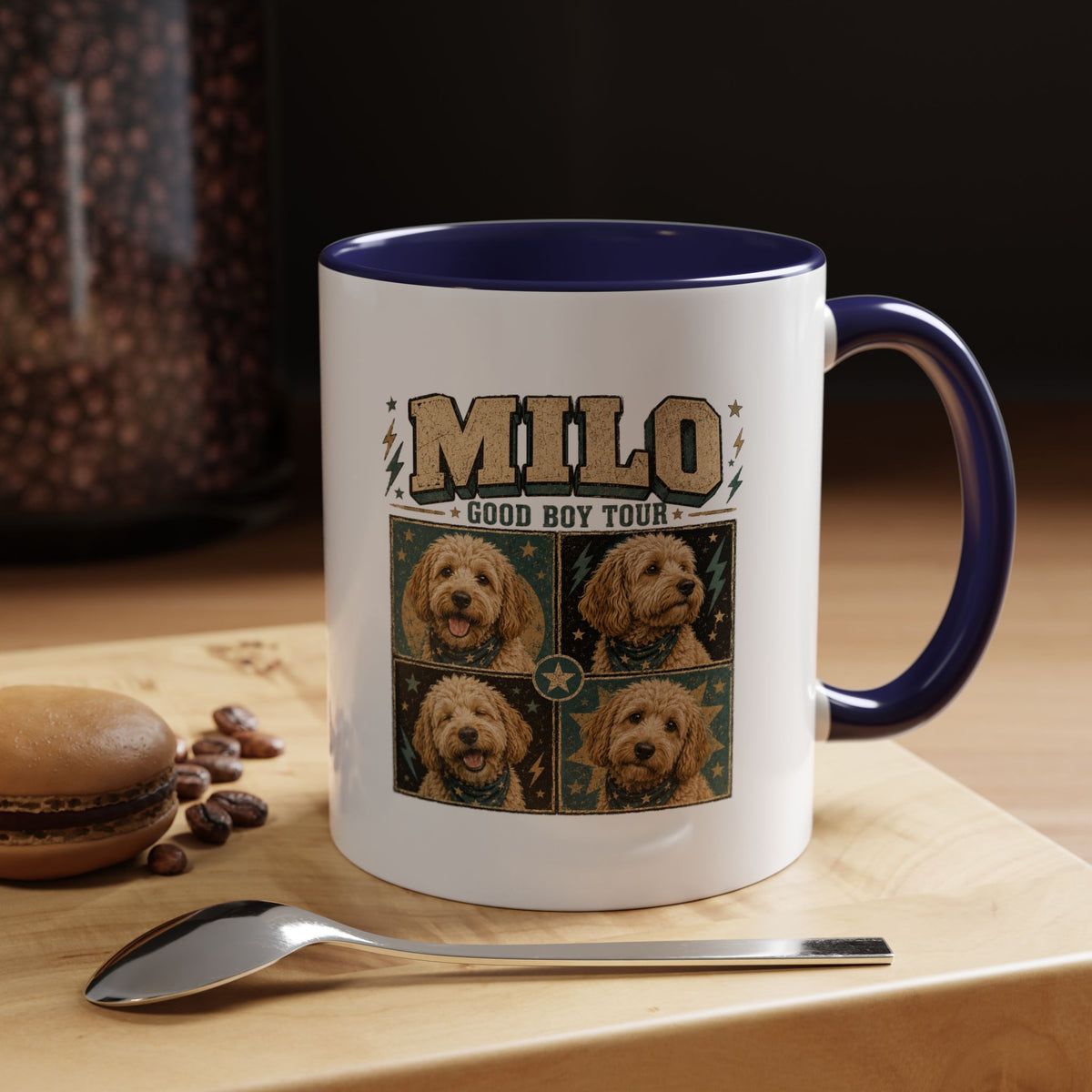 Milo Bailey Dog Dad Mom Personalized Dog Mug — "Milo: Good Boy Tour" Photo Accent Coffee Mug