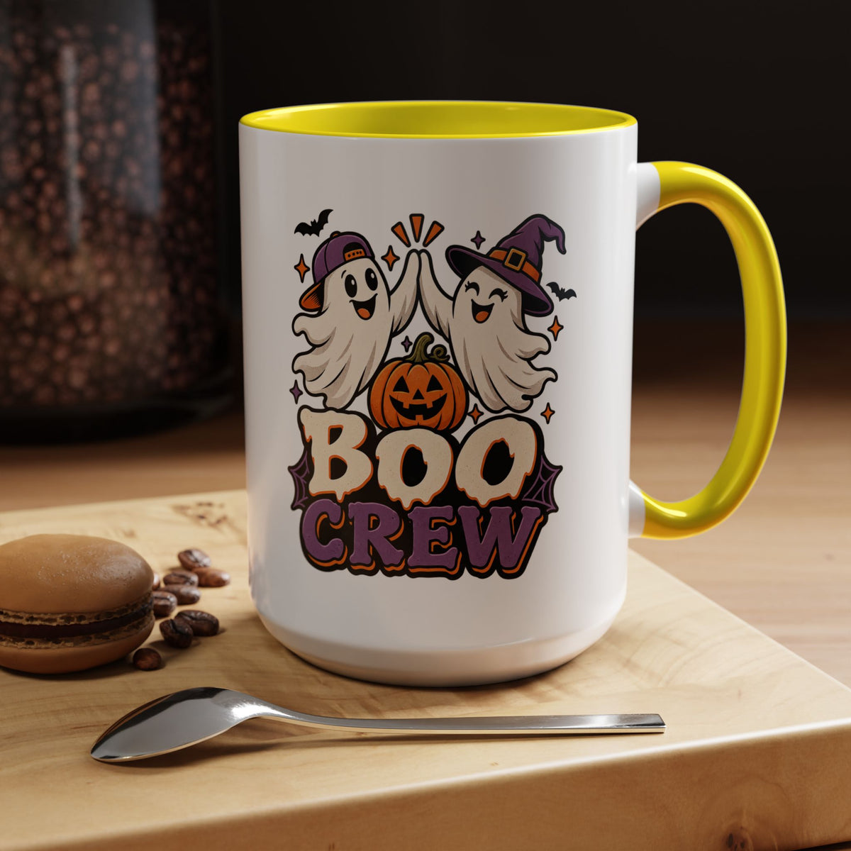 Boo Crew Halloween Accent Coffee Mug — Cute Ghosts & Jack-O'-Lantern Design (11/15 oz)