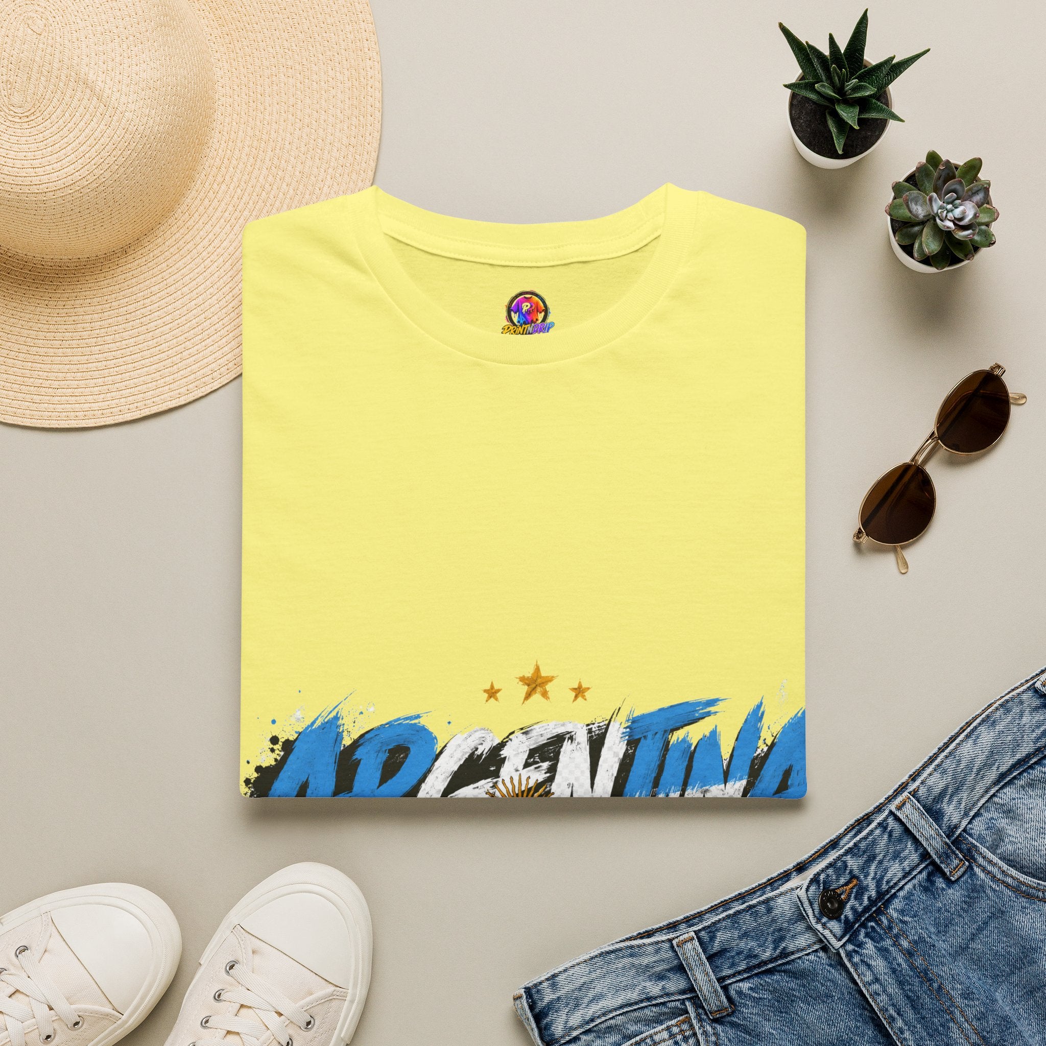 Argentina Graffiti T-Shirt — Soccer Fan Tee with Three Stars & Sun Emblem
