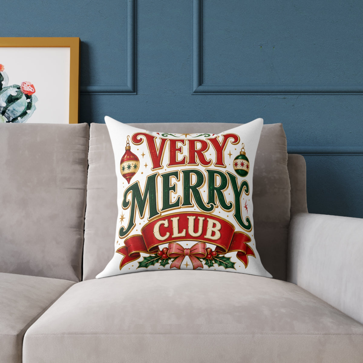 Christmas Very Merry Club Pillow - Festive Christmas Holiday Decorative Cushion