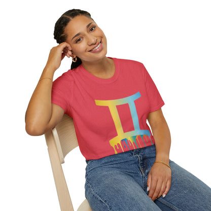 Gemini Drip Zodiac T-Shirt — Rainbow Gemini Symbol Tee