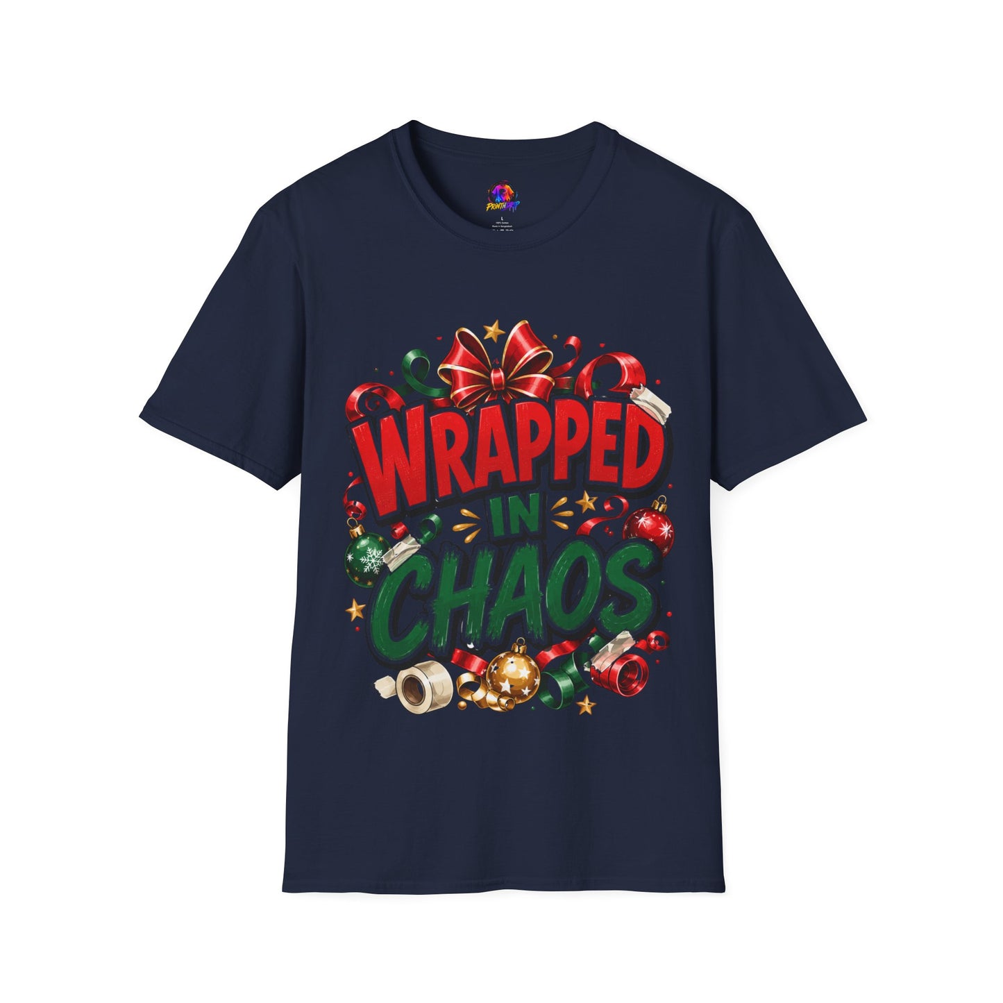 T-Shirt — "Wrapped in Chaos" Holiday Graphic Tee