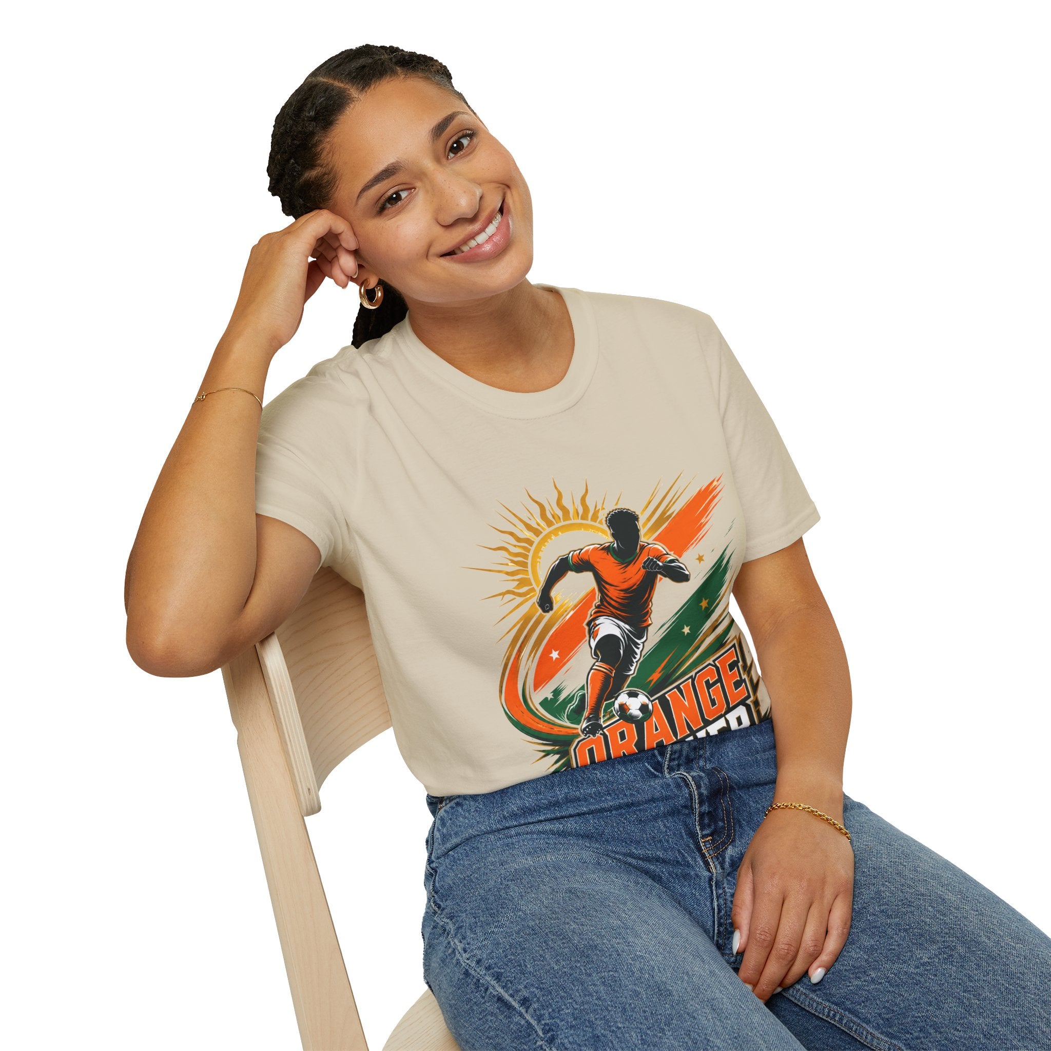 Côte d'Ivoire Orange Power Soccer T-Shirt — Dynamic Player Graphic Tee