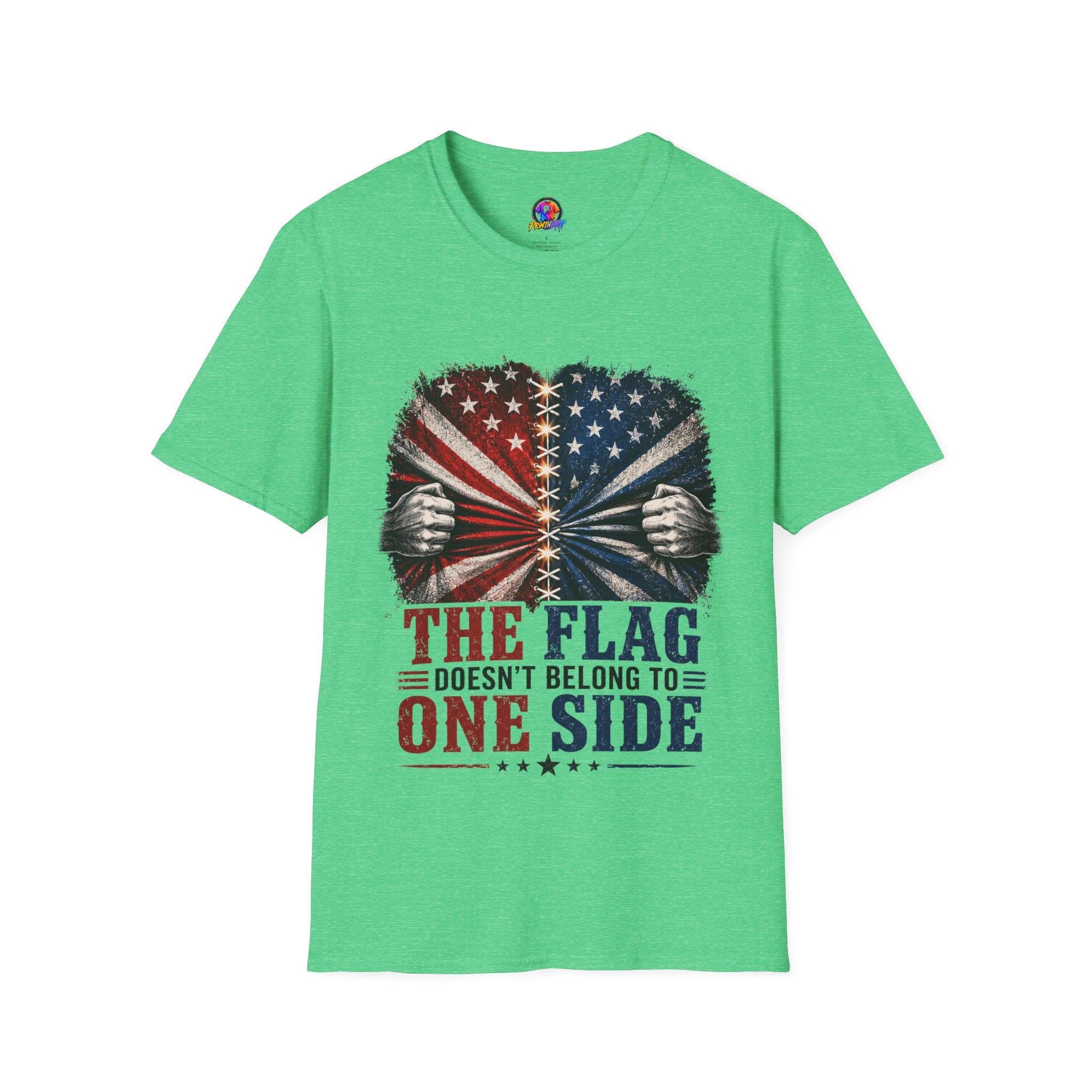 T-Shirt — "The Flag Doesn't Belong to One Side" Distressed American Flag Graphic